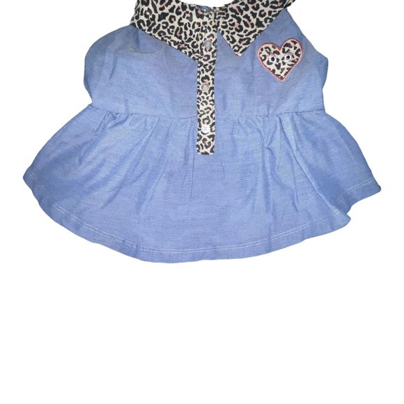 NWT Top Paw Denim With Cheetah Blue Heart Dress Shirt Dog M - Picture 3 of 6